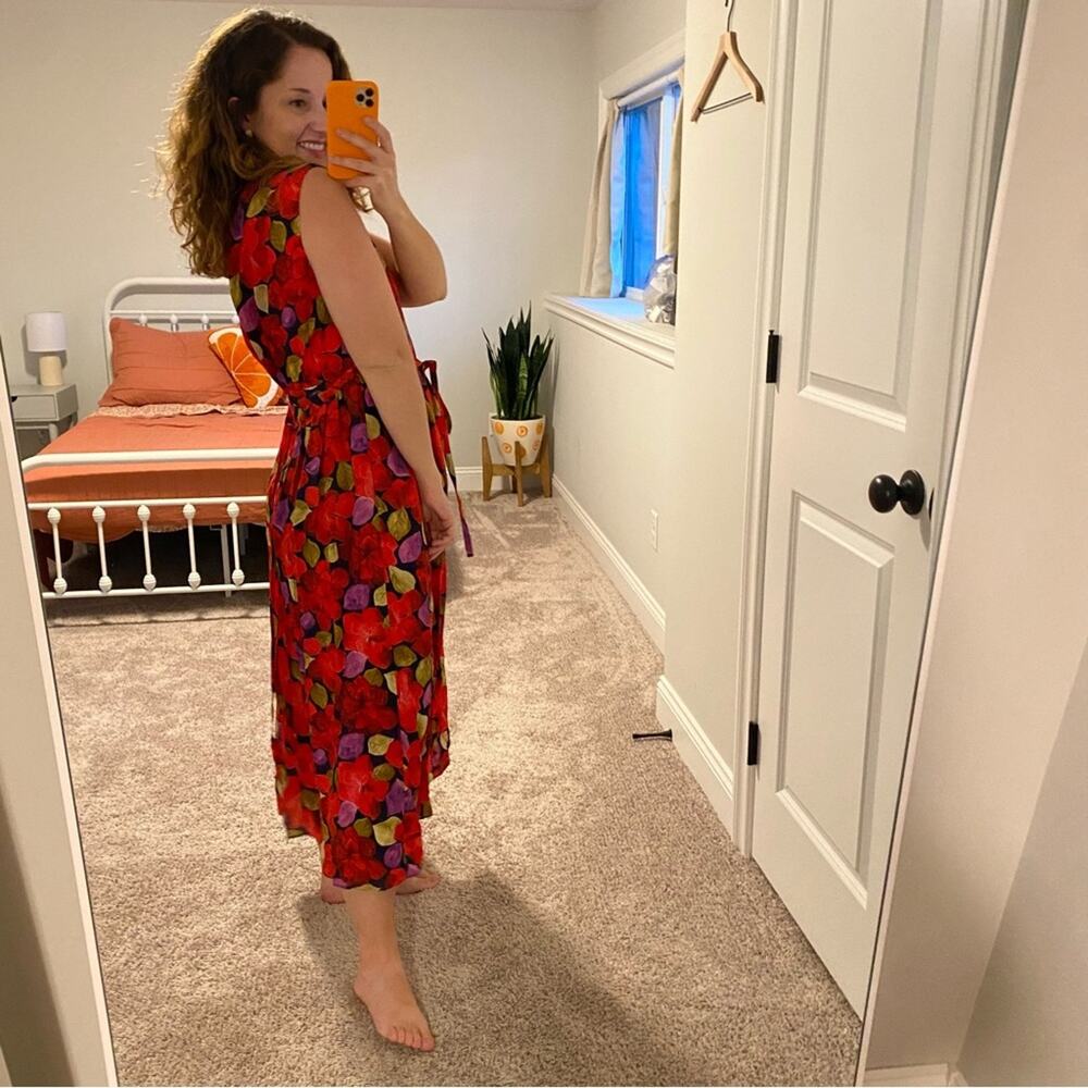 Tuckernuck DYVNA Red Green Floral Silk Maxi Dress XS - Picture 3 of 9